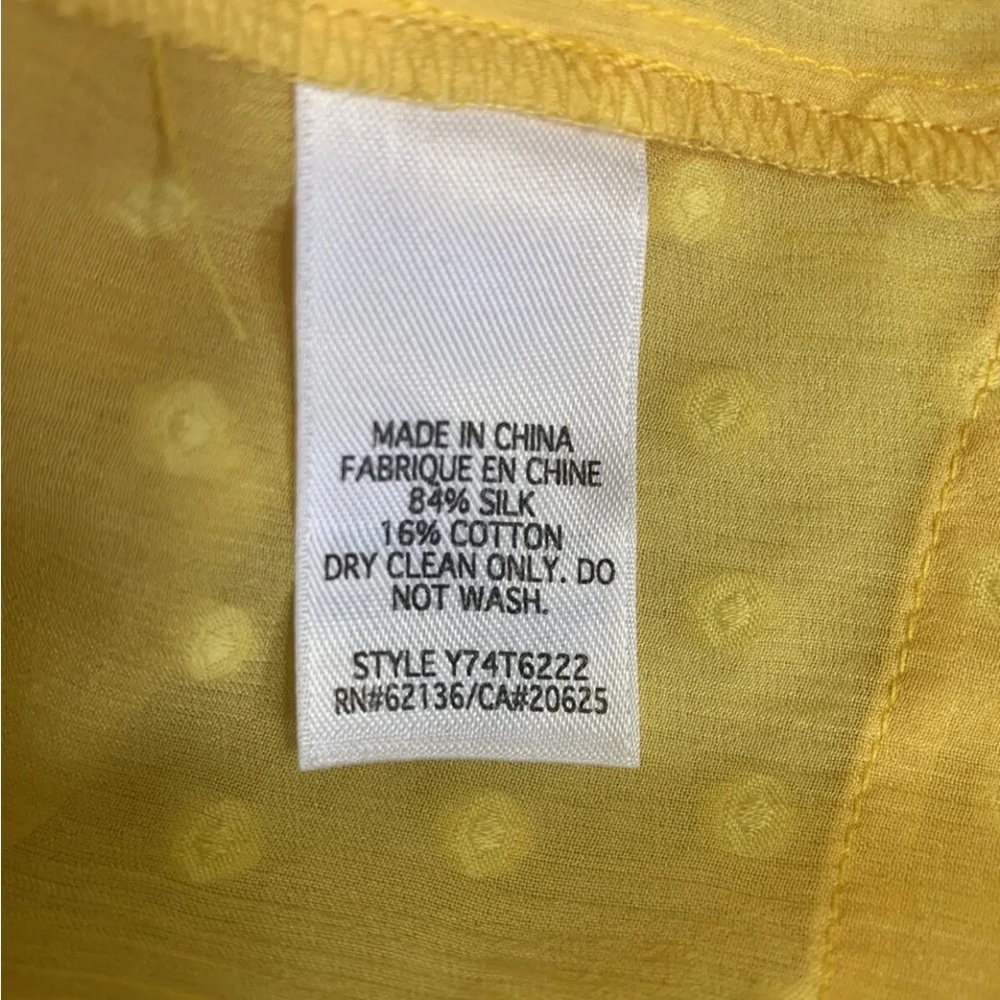 Guess Shirt Women Top Yellow Silk Blouse Large Polka Dot Sash Silky Soft Layers - Picture 5 of 8